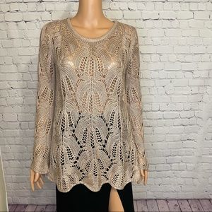 Cecico size small Long sleeve knit tan boho pattern sweater